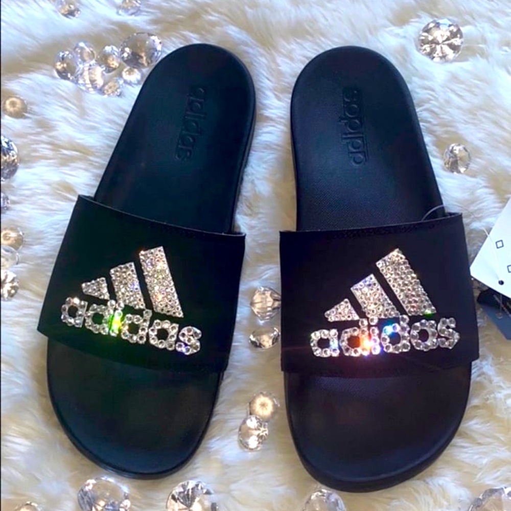 ADIDAS SLIDES w/Custom CRYSTALS